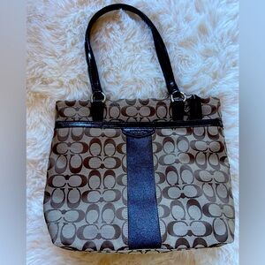 Coach Brown and Black Signature Tote Bag